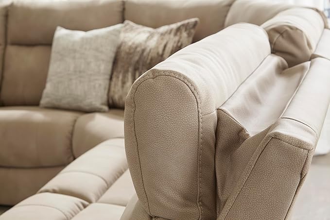 Signature Design by Ashley Next-Gen DuraPella Contemporary Faux Leather Modular Wall Hugger 3-Piece Power Reclining Sectional Loveseat with Console, Adjustable Headrest and USB Ports, Light Brown