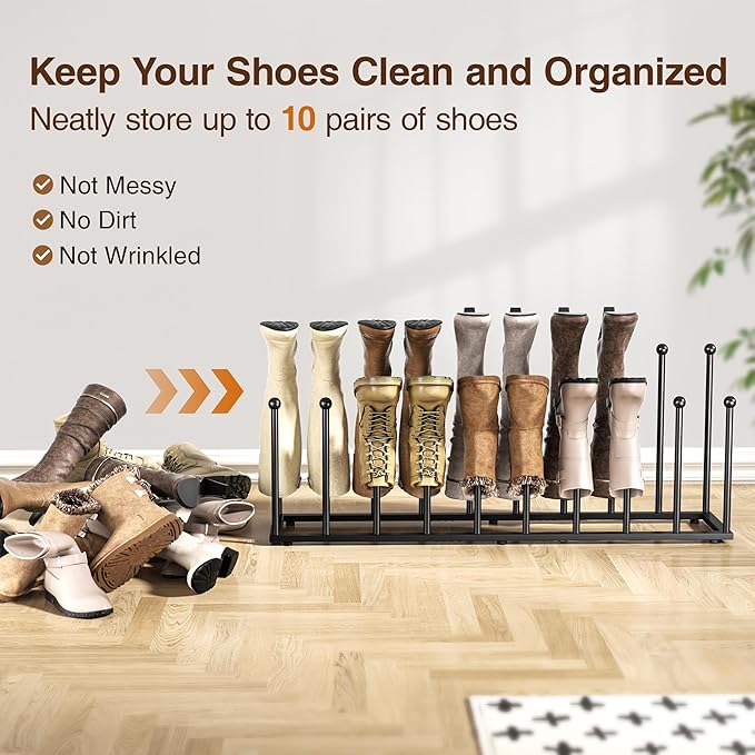 pickpiff Free Standing Shoe Racks - Black Metal Boot Rack Organizer Tall Boots for Dorm Room, Closet, Entryway, Bedroom, Patio Outdoor, Hallway, Black, Shoe Storage Fit for 10 Pairs