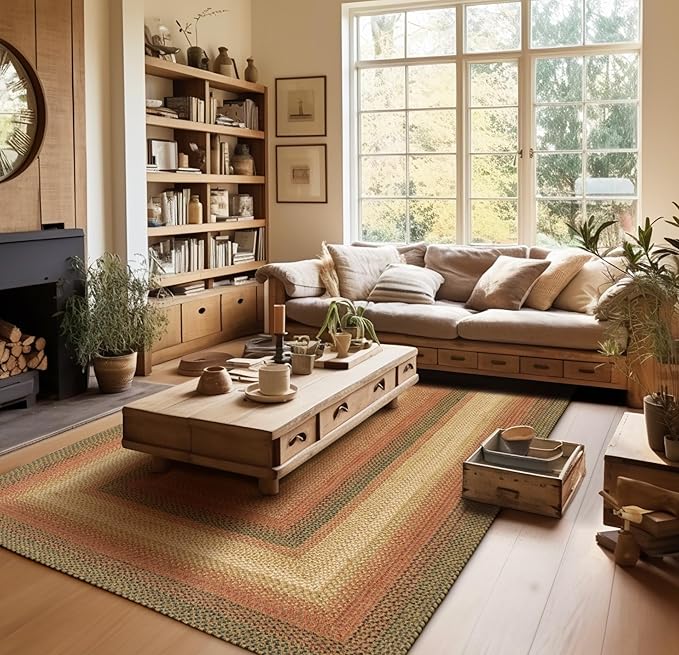 Russet Multi Color Jute Braided Area Rug, 4x6' Rectangle - Warm Country Decor, Perfect for Kitchens and Large Entryways - Durable, Reversible and Easy to Clean