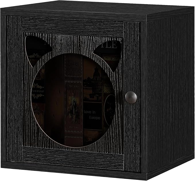 FUSUNBAO Magic DIY Cube Storage Organizer Stackable Cubes for Home Books Clothes Toy-Modular Cubby Storage System-Office Cubical-Bookcase Closet(Black,Cat Door Cube)