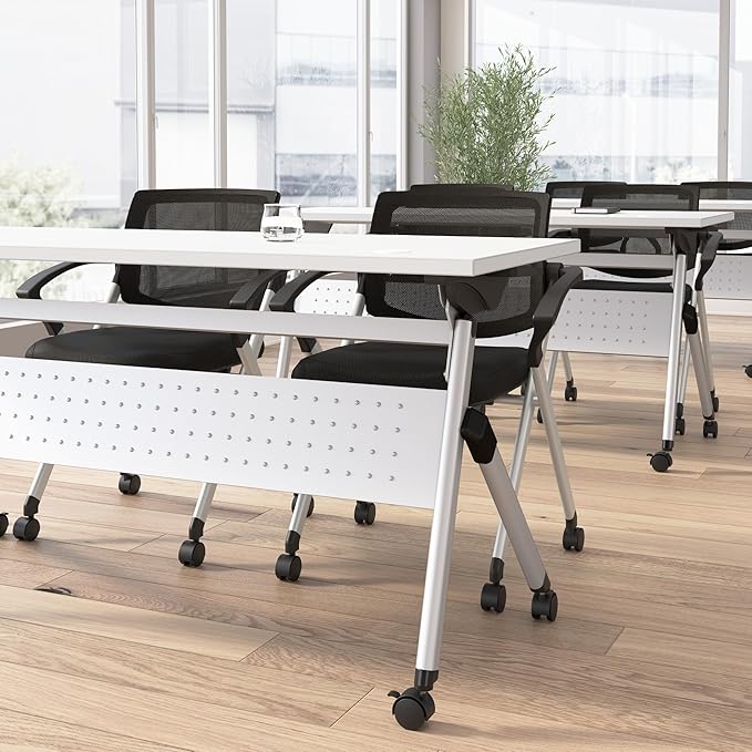 Bush Business Furniture Folding Training Table, 72 inch Desk, Commercial-Grade Bundle for Office or Classroom, Envision Collection, White
