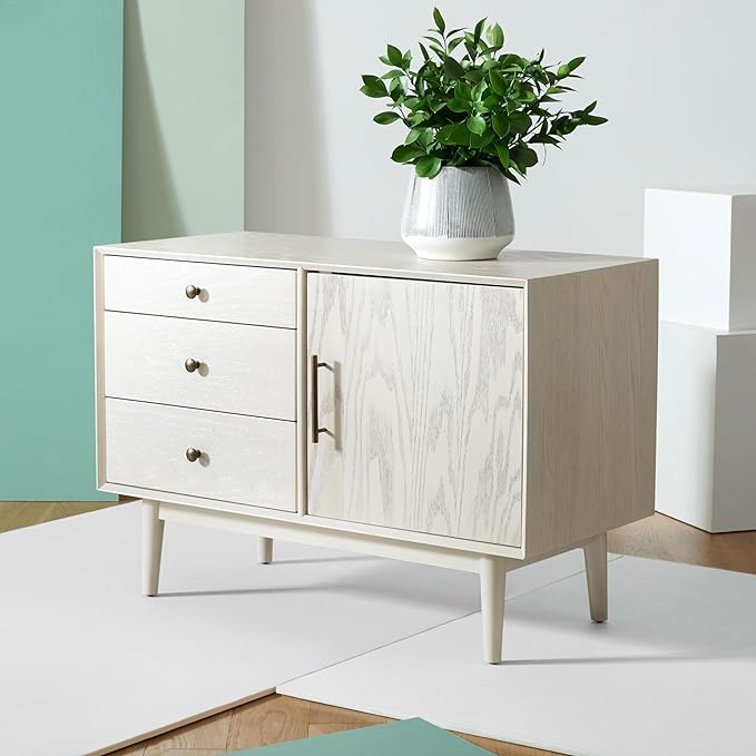 SAFAVIEH Couture Collection Elissa Mid-Century White Wash Small Entertainment Media Stand (Fits up to a 45" Flatscreen TV)