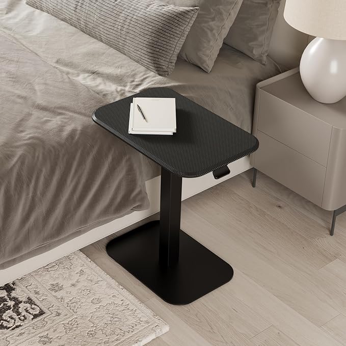 Ergohome™ ELEVANCE Table™ Height Adjustable Side Table for Couch or Bed, Laptop Table - Small End Table Office Coffee Table - C-Shaped Sofa Side Table with Multi-Function Black Base &Carbon Black Top