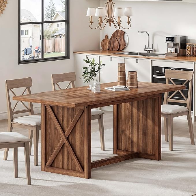 DWVO 70.8" Large Dining Table for 6 to 8 People Farmhouse Rustic Wood Dinner Table Rectangular Long Kitchen Dining Table for Dining Room Kitchen Living Room Office, Walnut