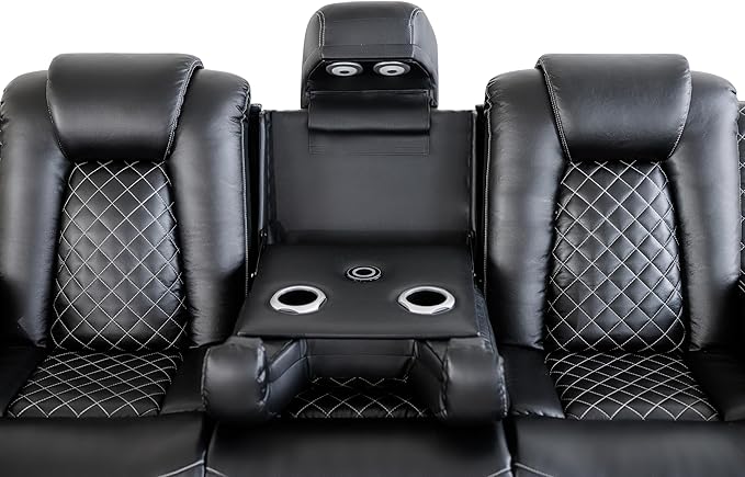 Ball & Cast Power Recliner Sofa Set Leather Reclining Sofa Set Living Room Furniture Set 3PCS Recliner Couch Loveseat and Chair Sets with LED,USB Charging,Cup Holders,Storage Console for Home Theater
