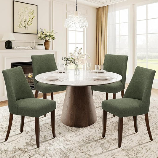 COLAMY Upholstered Dining Chairs Set of 4, Mid Century Modern Kitchen Chairs with Back, Farmhouse Fabric Side Dining Room Chairs with Wood Legs for Dining Room Restaurant, Green