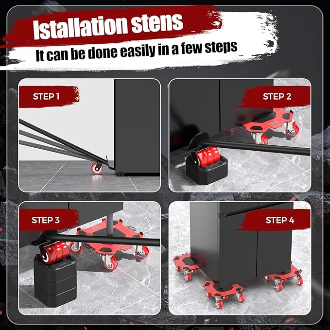 Upgraded Furniture Dolly Movers 5 Wheel Heavy Duty 3000LBS Capacity Carbon Steel Panel 360° Rotating Casters Furniture Slider for Sofa Refrigerator Piano (Red, 6in)