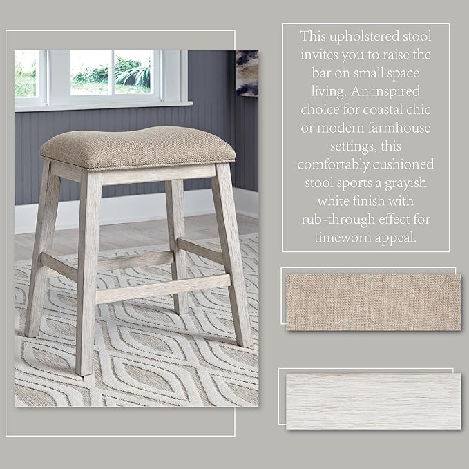 Signature Design by Ashley Skempton Modern 24" Counter Height Upholstered Barstool, 2 Count, Whitewash