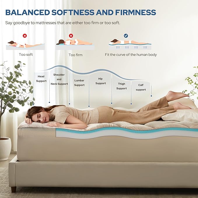 Bedlore 4-Inch California King Mattress Topper for Back Pain - Dual Layer Medium Support (2" Gel Memory Foam + 2" Cooling Fluffy Pillow Top Pad), Breathable & Pressure Relief (Beige)