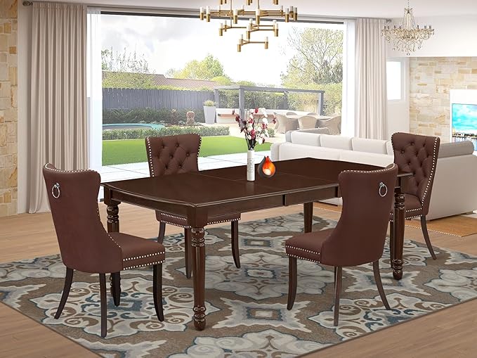 East West Furniture DODA5-MAH-26 5 Piece Dinette Set Consists of a Rectangle Dining Table with Butterfly Leaf and 4 Polyester Fabric Parson Chairs, 42x78 Inch, Mahogany