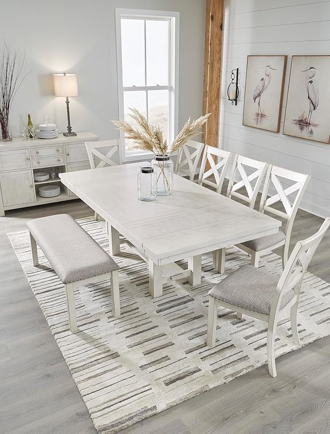 Signature Design by Ashley Robbinsdale Large Upholstered 48" W Dining Bench, Light Gray & White