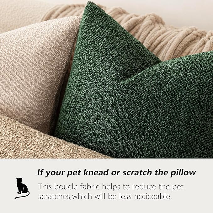 Foindtower Set of 2, Decorative Textured Boucle Throw Pillow Covers Accent Solid Pillow Cases Neutral Cozy Couch Cushion Case for Chair Sofa Bedroom Living Room Home Decor 24x24 Inch Pine Green