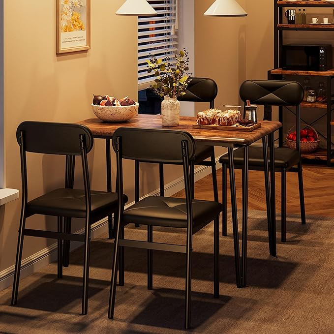 IDEALHOUSE Dining Table Set for 4, Kitchen Table with Upholstered Chairs for Kitchen Room and Small Spaces (Retro, Table with 4 Upholstered Chairs)
