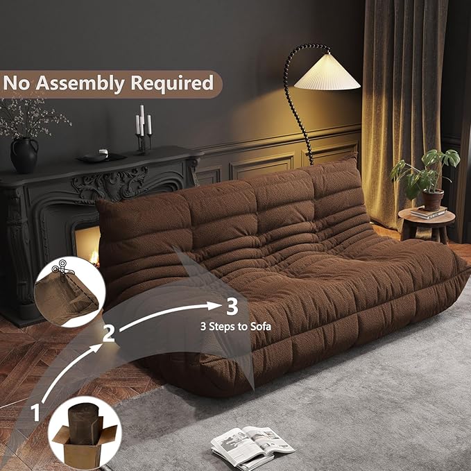 Bean Bag Chairs for Adults, BeanBag Reading Chair Memory Foam Couch 3-Seater, Floor Chair Soft Teddy Material, Comfy Reading Nook Chairs for Bedroom Living Room Office (Brown)