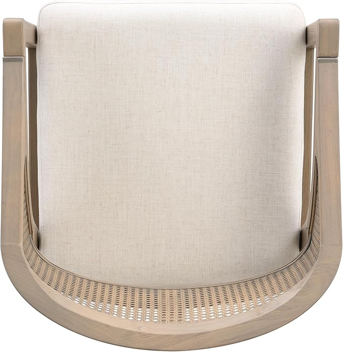 Christopher Knight Home Faritel Modern Wooden Dining Chairs Set of 2, Fabric Upholstered Kitchen Side Armchairs, Living Room Comfy Reading Chair with Curved Rattan Back, Light Ash+Beige