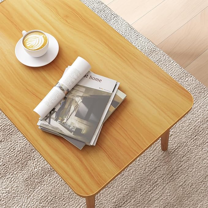 Square Coffee Table Low Table with 4 Solid Wood Sturdy Legs, Floor Table Desk for Sitting on The Floor, Storage and Living Room Furniture (Natural)