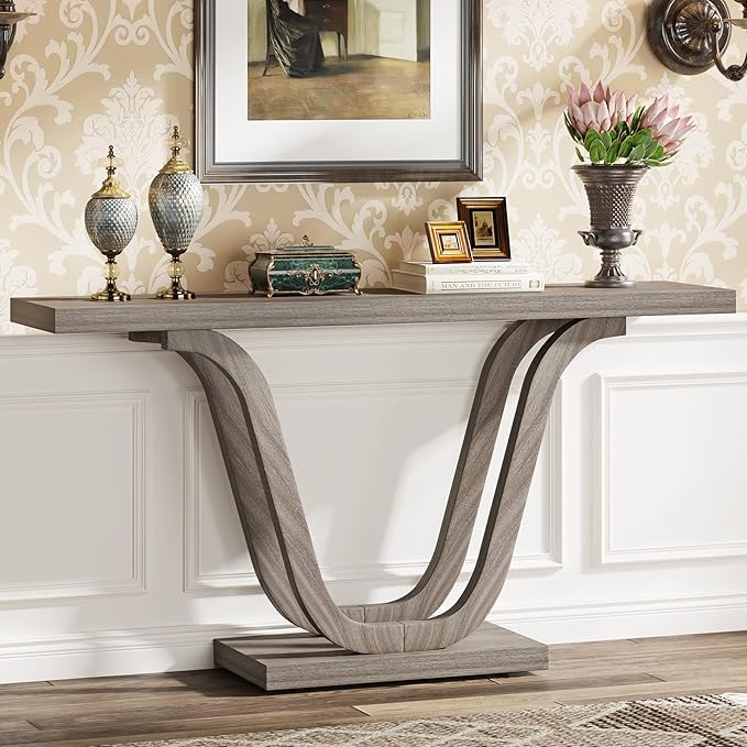 Tribesigns Farmhouse Console Table, 55 Inch Wood Sofa Table Entryway Table, Modern Narrow Hallway Tables Foyer Tables for Entryway, Living Room, Light Grey
