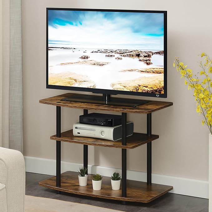 Convenience Concepts Designs2Go No Tools 3-Tier TV Stand 31.5" - Entertainment Center for TVs up to 37 Inches, Modern TV Console with Shelves for Living Room, Family Room, Barnwood/Black