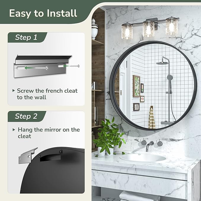 TokeShimi Black Round Mirror 30 Inch Black Circle Wall Mirror Non-Rusting Aluminum Alloy Brushed Matte Metal Frame Round Bathroom Mirror for Modern Minimalist Home Decor