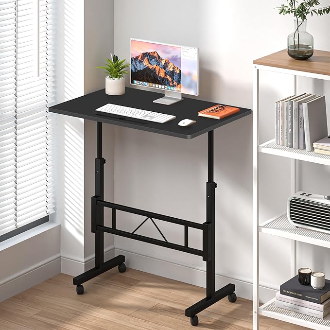 Klvied Small Standing Desk Adjustable Height for Sitting and Standing, Portable Laptop Table for Walking Pad (Black)