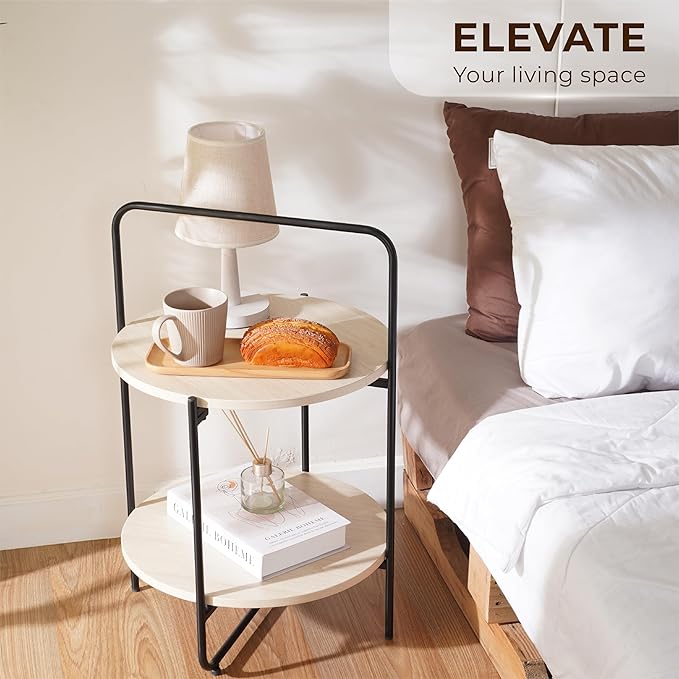 Mijas 2-Tier Side Table, Round End Table, A Stylish and Functional Addition for Home & Office, Perfect for Decor, Storage Solutions, and Enhancing Any Living Space (Natural)