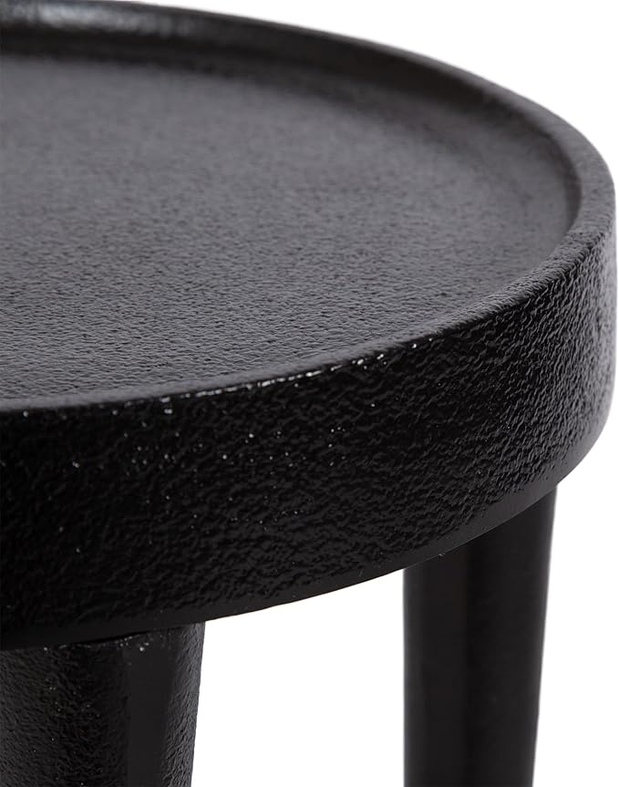 Kate and Laurel Rava Modern Metal Round Drink Table; 10 x 10 x 21; Black; Cast Aluminum Accent Table for Use as Indoor Plant Stand or Living Room Decor Piece