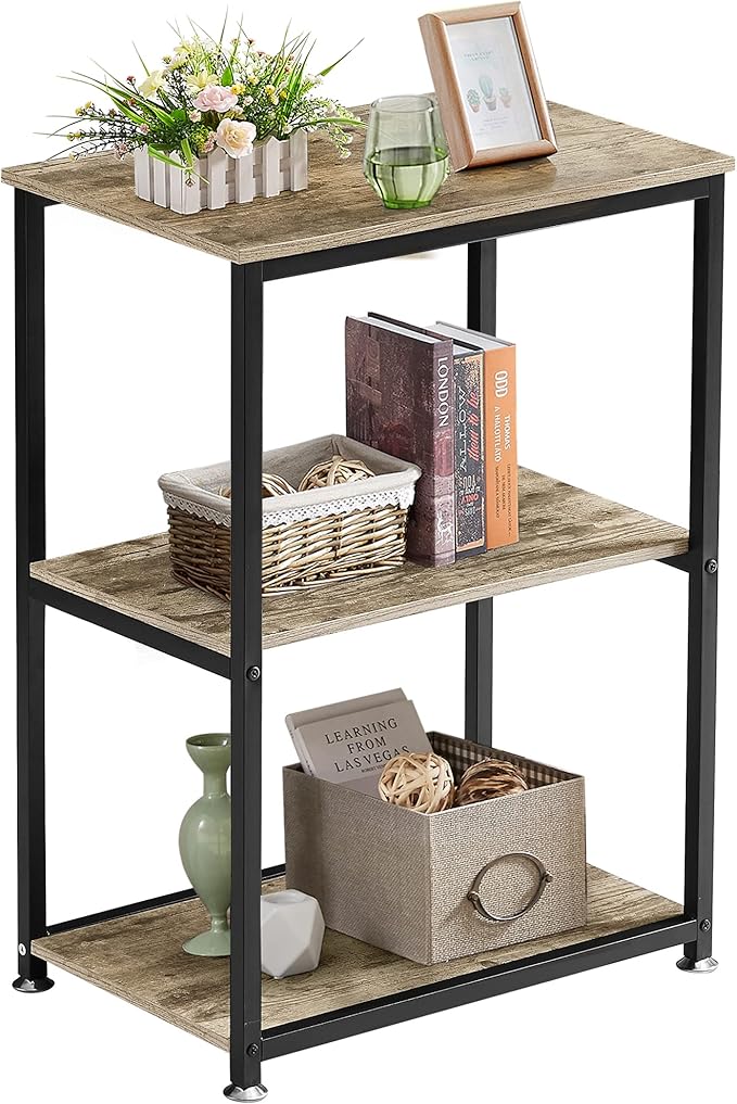 VECELO Tall End Side Table,30" Height Nightstand with 3-Tier Storage Shelf for Living Room Bedroom Office Hallway Study