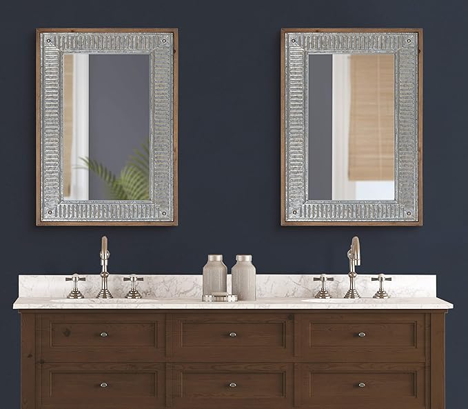 Kate and Laurel Deely Farmhouse Wall Mirror, 20 x 30, Rustic Brown and Silver, Rustic Wall Decor with Galvanized Metal Frame