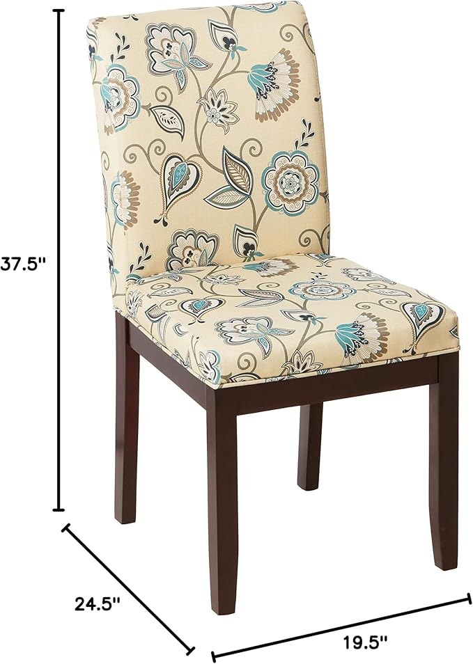 OSP Home Furnishings Dakota Upholstered Parsons Chair with Espresso Finish Wood Legs, Avignon Sky