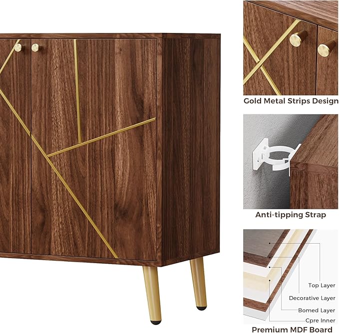 Storage Cabinet, Free Standing Buffet Cabinet, Morden Sideboard and Buffet Storage, Wood Accent Cabinet for Living Room, Hallway, Entryway (1, Brown)