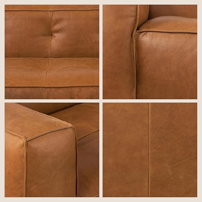 POLY & BARK Capa Sofa in Full-Grain Pure-Aniline Italian Tanned Leather in Saddle Tan