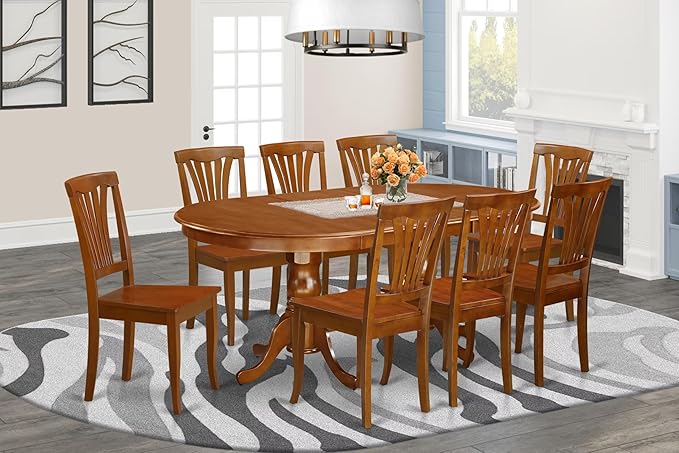 East West Furniture PLAV9-SBR-W 9 Piece Dining Room Furniture Set Includes an Oval Kitchen Table with Butterfly Leaf and 8 Dining Chairs, 42x78 Inch, Saddle Brown
