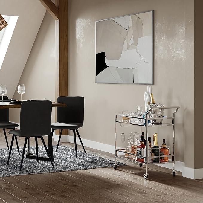 SIMPLIHOME Watts Modern 26 inch Wide Bar Cart in Chrome for the Living room, dining room and kitchen