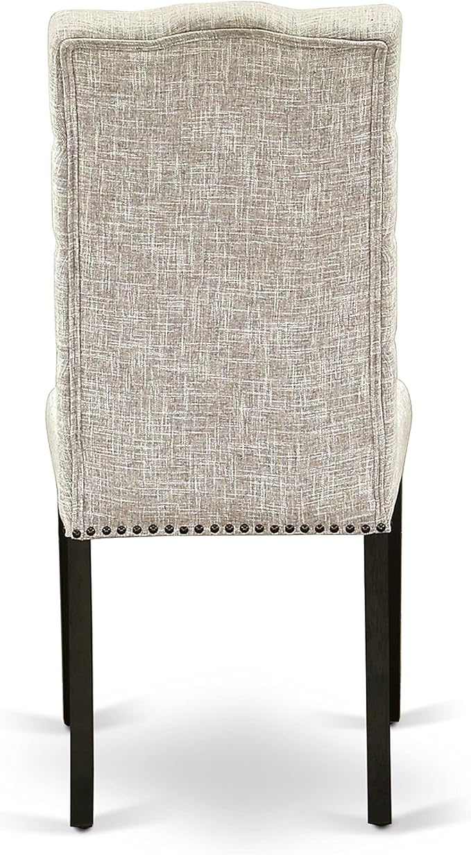 East West Furniture ELP6T35 Elsa Parson Dining Room Chairs - Button Tufted Nailhead Trim Doeskin Linen Fabric Padded Chairs, Set of 2, Wirebrushed Black