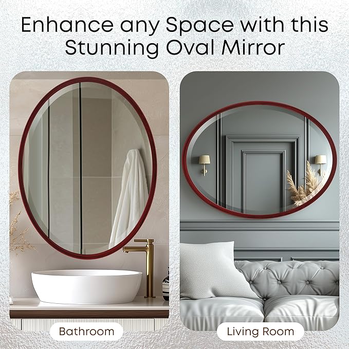 OVALCREST - Oval Wooden Beveled Wall Mirror for Home Decor, Bathroom, Vanity, Bedroom, Living Room, Hallway - London Style (Black Cherry) 25.1 x 37.1