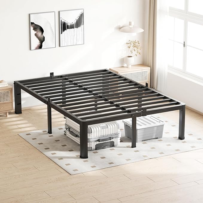 20 Inch Full Size Bed Frame, 3500Lbs Heavy Duty Metal Platform with Round Corner Legs Mattress Slide Stopper, Steel Slat Support No Box Spring Needed, Noise Free, Non-Slip, Easy Assembly