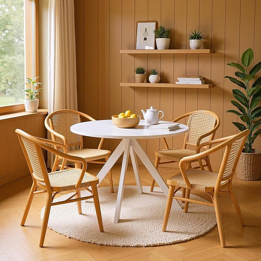 Round Dining Table for 4, 47 Inch Modern Dinner Table Small Round Dining Room Tables, Mid Century Kitchen Tables for Small Space, Kitchen, Living Room, Steel Legs, White