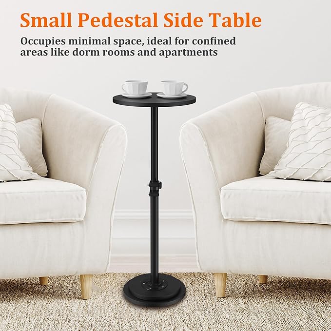2Pack Drink Table, Small Round Side Table - 360° Swivel Height Adjustable for Small Spaces, Pedestal Martini for Sofa Couch, Living Room, Bedroom, Black