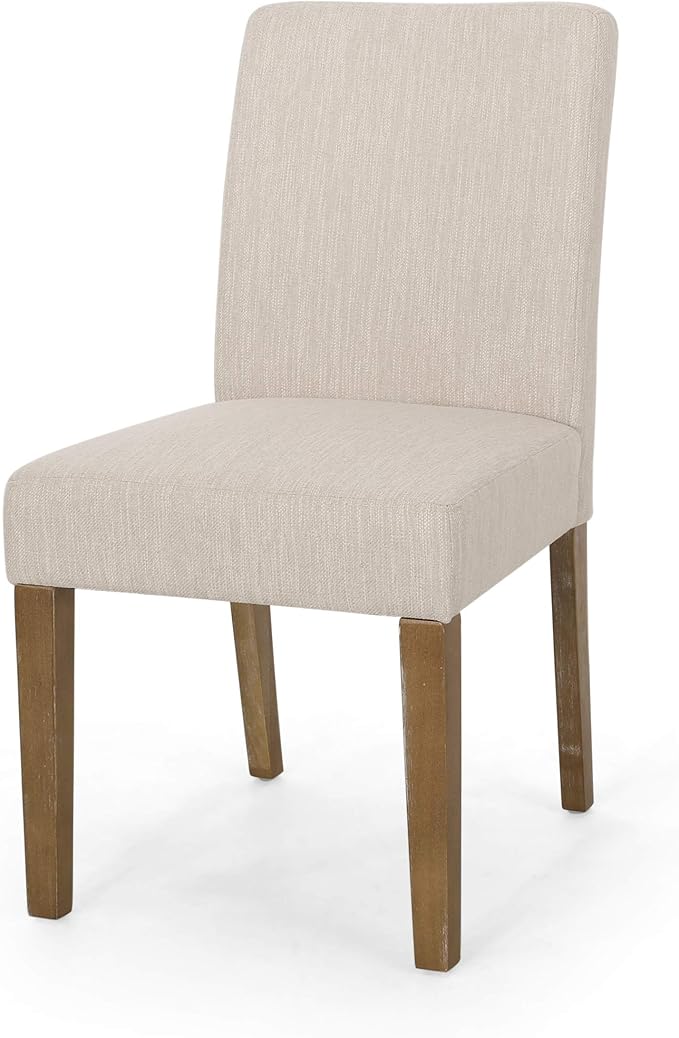 Christopher Knight Home Kuna Contemporary Upholstered Dining Chair (Set of 2), Beige + Weathered Brown