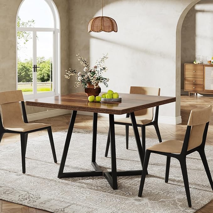 Tribesigns Square Dining Table for 4, 31.5" Industrial Dinner Table with Metal Base, Kitchen Table for Dining Room, Small Space, Apartment, Rustic Brown & Black