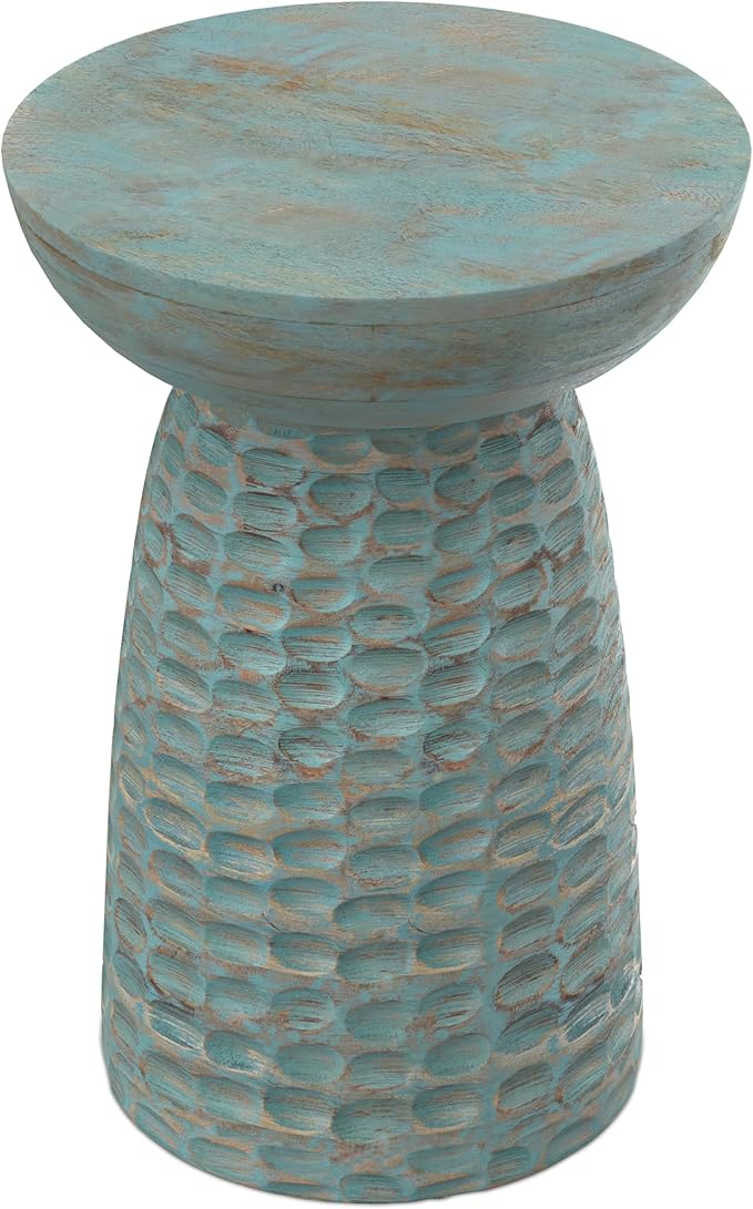 SIMPLIHOME Boyd 13-inch Wide Solid Mango End Table in Teal Wash, Contemporary-Style Accent Table for Living Room, Bedroom, or Family Room, Assembled