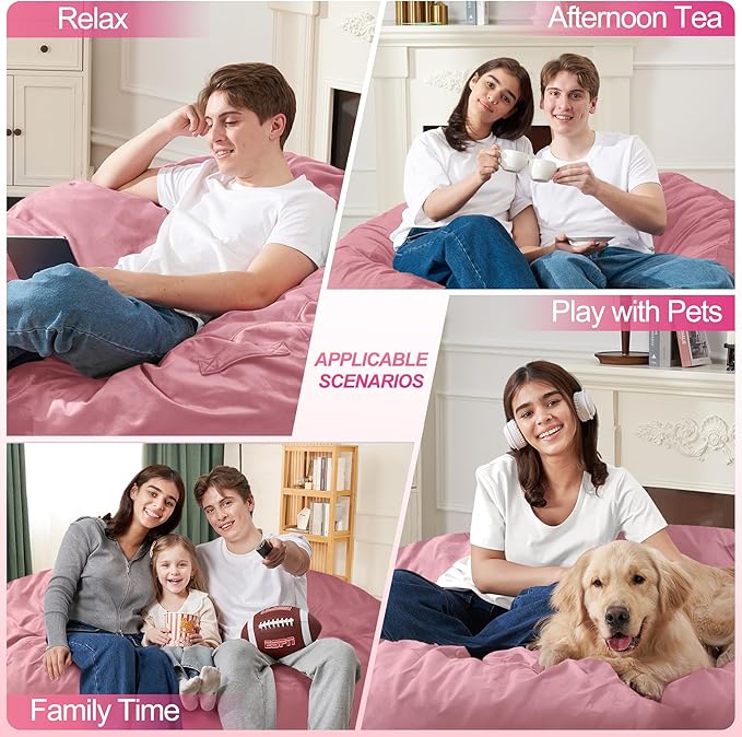 Homguava 3FT Bean Bag Chair: 3' Bean Bags with Memory Foam Filled, Large Beanbag Chairs Soft Sofa with Dutch Velet Cover-Dusty Pink