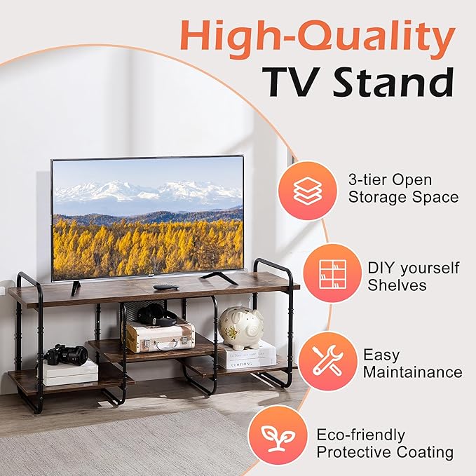 VECELO TV Stands up to 55 Inch,Entertainment Center/Media Console Table with Adjustable Storage Shelves for Living Room/Bedroom,