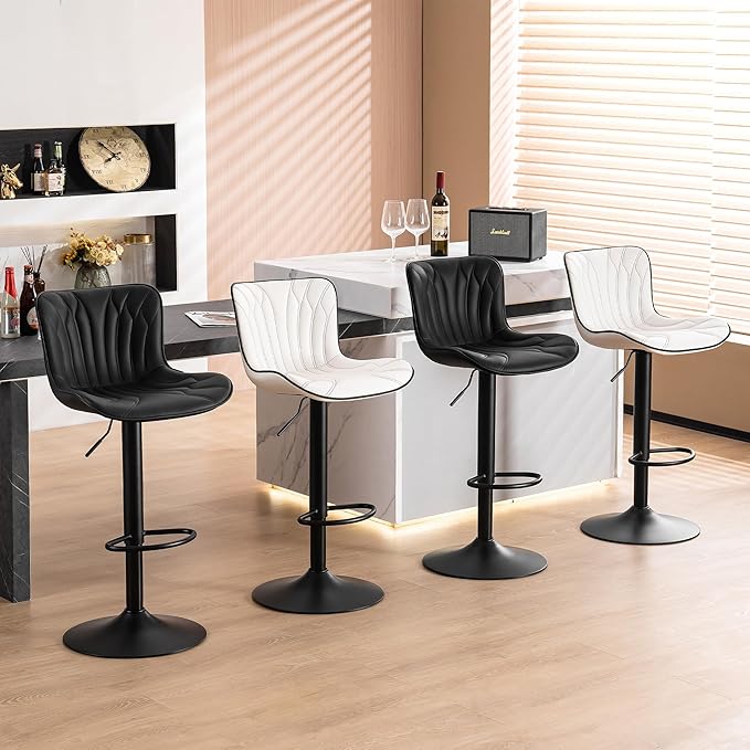 YOUNUOKE Bar Stools Set of 2 Black Barstools Adjustable Counter Height Stools 24 inch Swivel Modern Bar Stool with Back for Kitchen Island