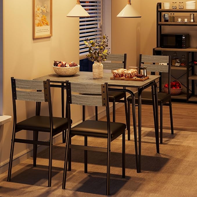Dining Table for 4, Small Table and Chairs Set of 4, Square Dinette Set for 4, 5 Piece Kitchen & Dining Room Sets for Small Space (Oak, Table with 4 Upholstered Chairs)