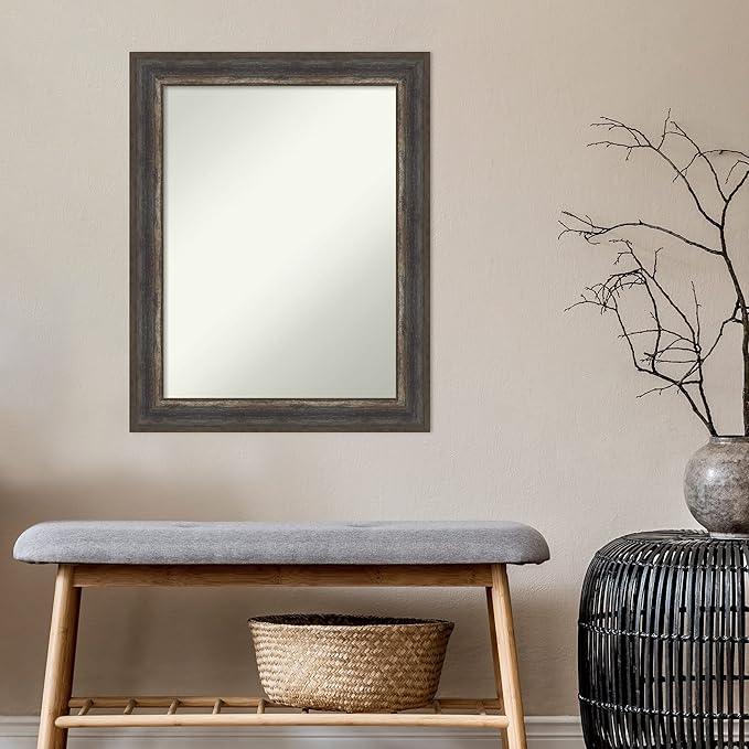 Amanti Art Brown Bathroom Mirror for Over Sink, 29x23 Alta Medium Brown Rectangle Vanity Mirror, Medium Country Rustic Frame, Hangs Horizonally and Vertically, Bathroom Wall Decor, Non-Beveled Edge