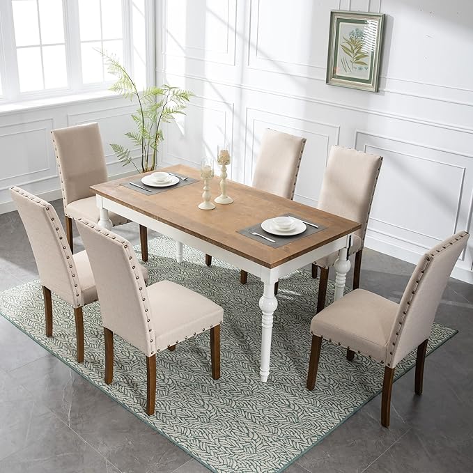 Parsons Kitchen Dining Chair Set Room Modern Upholstered Stylish Fabric High Back with Bronze Nailhead Trim