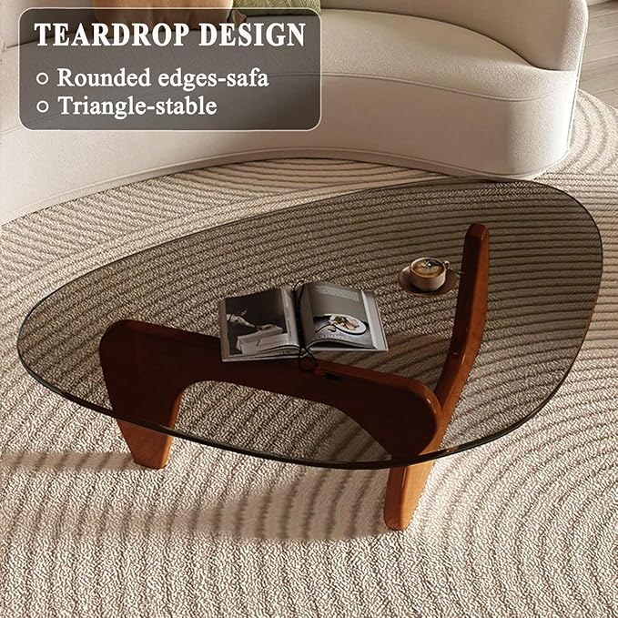 Modern Glass Coffee Table for Living Room, Small mid Century Modern Coffee Table, Sleek Coffee Tables, Suitable for Bedroom Living Room Reception Office Tables（Walnut/Grey，Mediumn）
