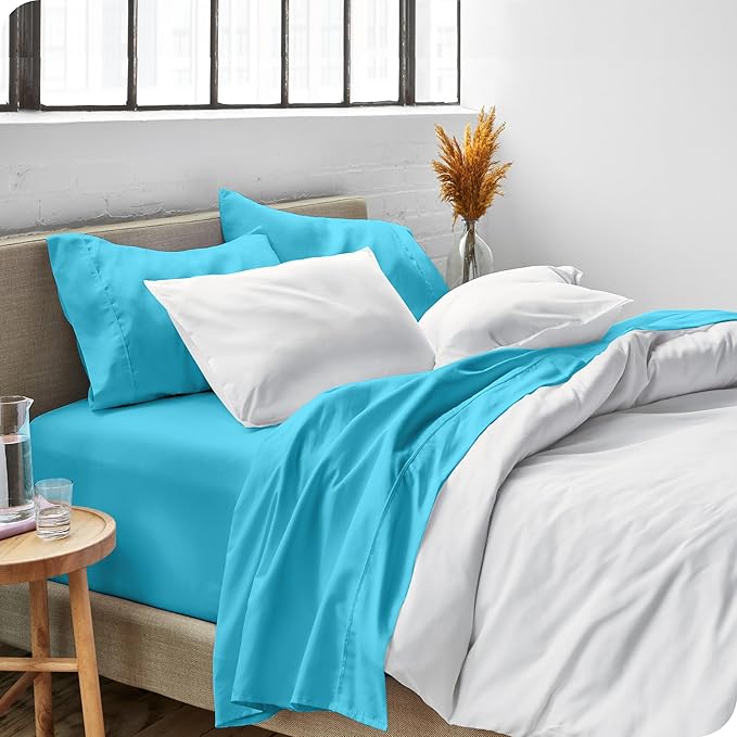 Bare Home Split Head Flex King Sheet Set - 1800 Ultra-Soft Microfiber Bed Sheets - Double Brushed - Deep Pockets - Easy Fit - 4 Piece Set - FlexTop King Bedding (Split Head Flex King, Aqua)