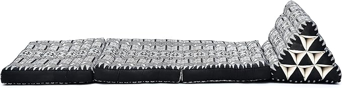 Leewadee - Comfortable Japanese Floor Mattress - Thai Floor Bed with Triangle Cushion - Futon Mattress - Thai Massage Mat, 67 x 21 inches, Anthracite Black, Kapok Filling
